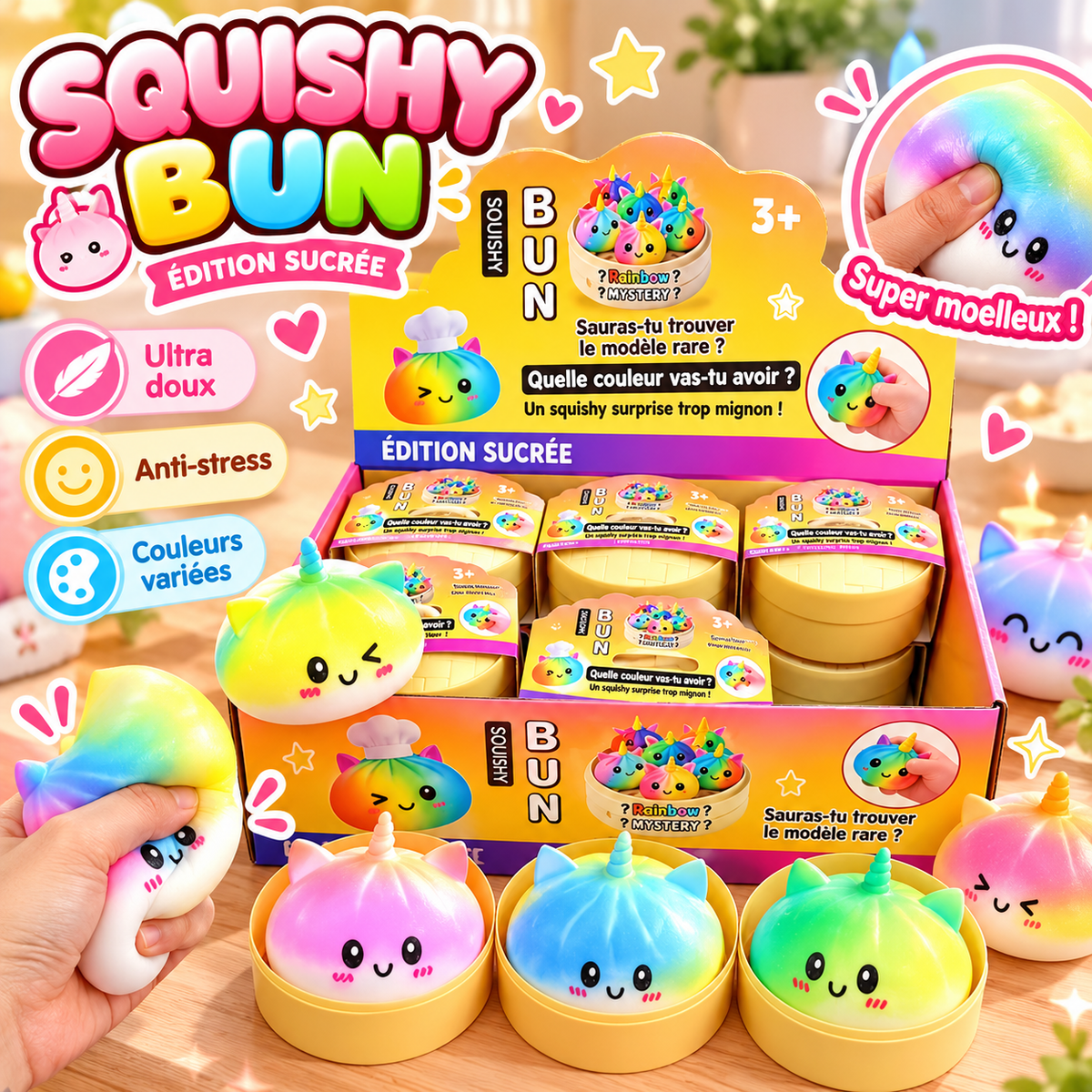 Grand Bun Licorne Arc-en-Ciel Squishy
