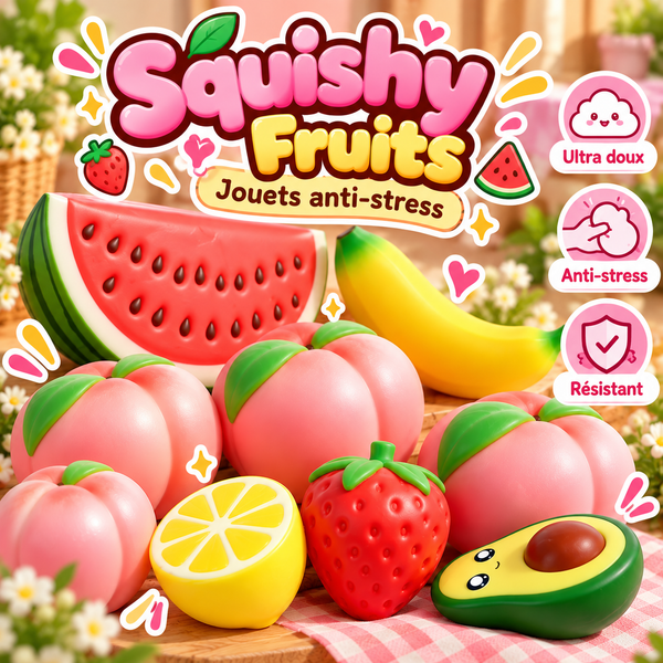 🍓🍌🍑 Fruits Squishy XXL – Ultra Moelleux & Slow Rising