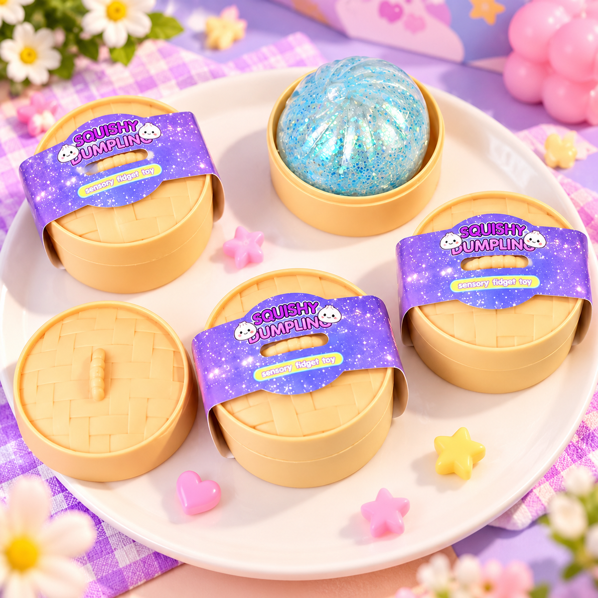 Mini Dumpling Squishy Kawaii à Paillettes – Surprise & Anti-Stress