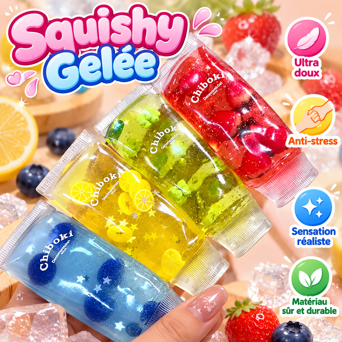 🍓 Tube de Fruit Squishy – Doux, Déformable & Slow Rising
